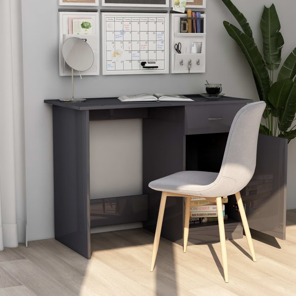Scrivania Grigio Lucido 100x50x76 cm in Legno Multistrato