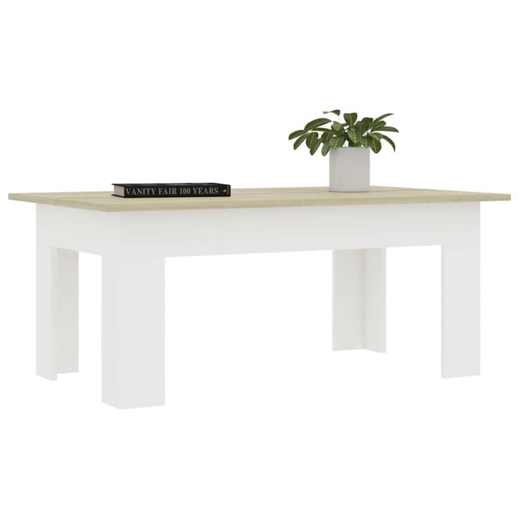 Tavolino Bianco e Rovere Sonoma 100x60x42 cm Legno Multistrato