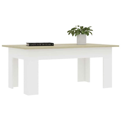 Tavolino Bianco e Rovere Sonoma 100x60x42 cm Legno Multistrato