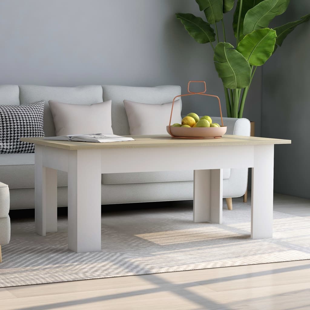 Tavolino Bianco e Rovere Sonoma 100x60x42 cm Legno Multistrato