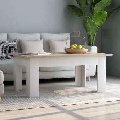 Tavolino Bianco e Rovere Sonoma 100x60x42 cm Legno Multistrato