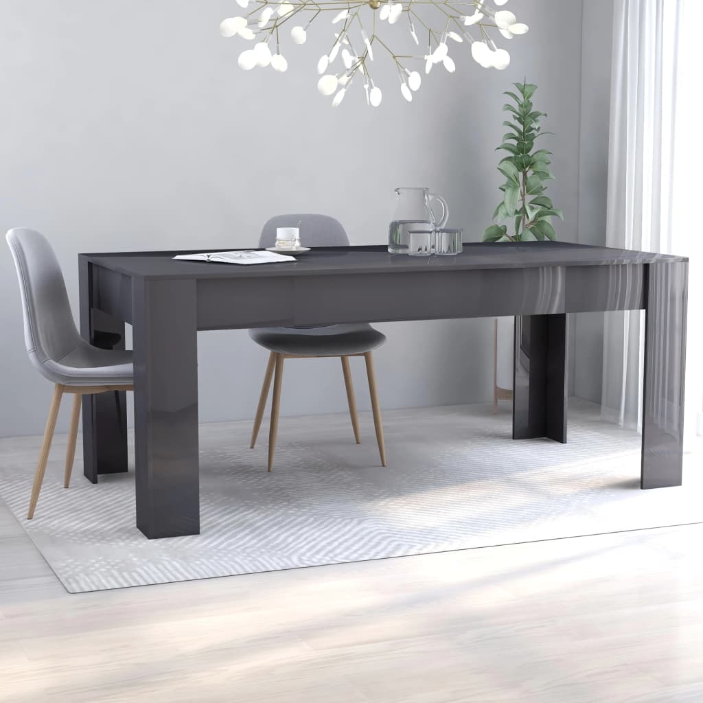 Tavolo da Pranzo Grigio Lucido 180x90x76cm in Legno Multistrato