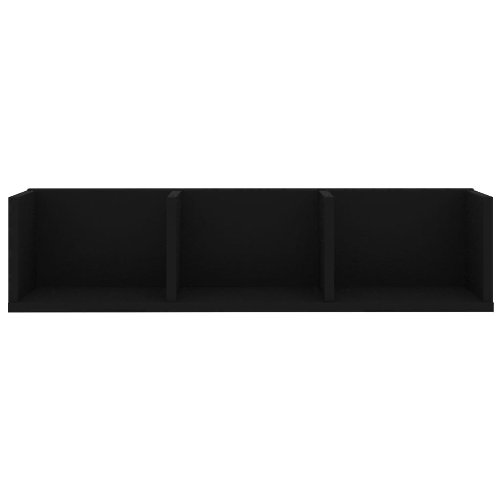 Scaffale Porta CD a Parete Nero 75x18x18 cm Legno Multistrato