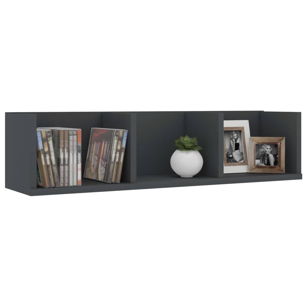 Scaffale Porta CD a Parete Grigio 75x18x18 cm Legno Multistrato