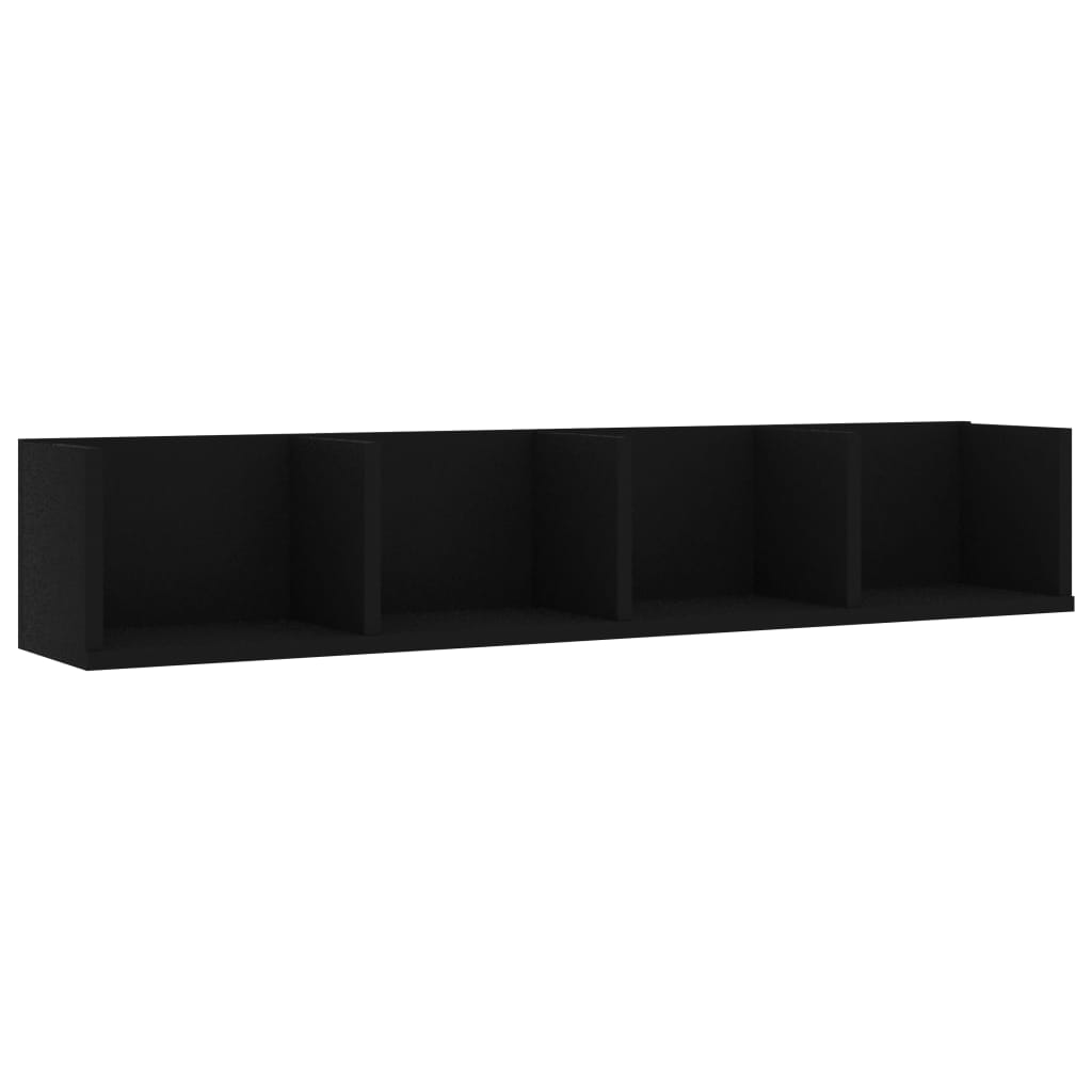 Scaffale Porta CD a Parete Nero 100x18x18 cm Legno Multistrato