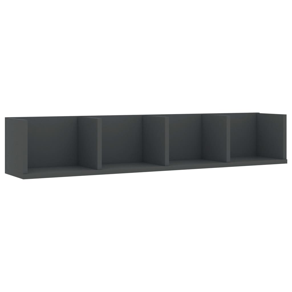 Scaffale Porta CD a Parete Grigio 100x18x18cm Legno Multistrato