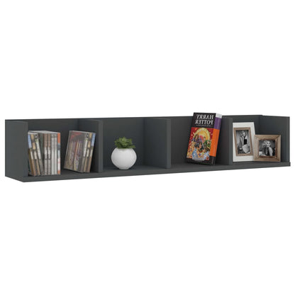 Scaffale Porta CD a Parete Grigio 100x18x18cm Legno Multistrato