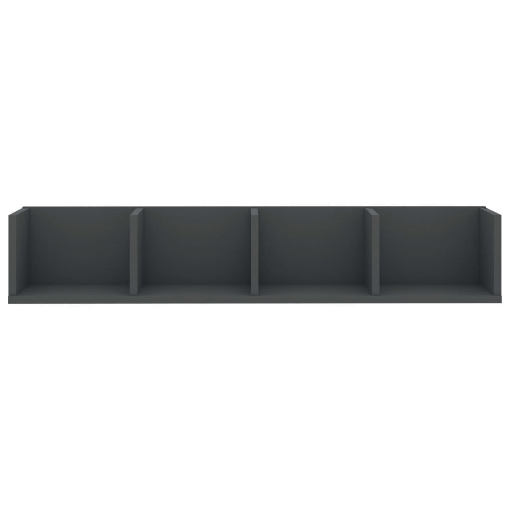 Scaffale Porta CD a Parete Grigio 100x18x18cm Legno Multistrato
