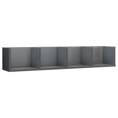 Scaffale Porta CD Parete Grigio Lucido 100x18x18 cm Multistrato