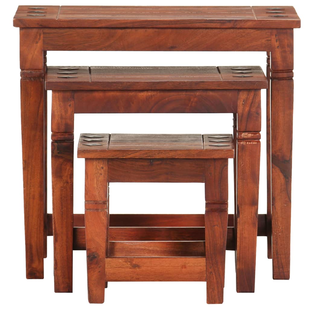 Tavolini Impilabili 3 pz in Legno Massello di Acacia