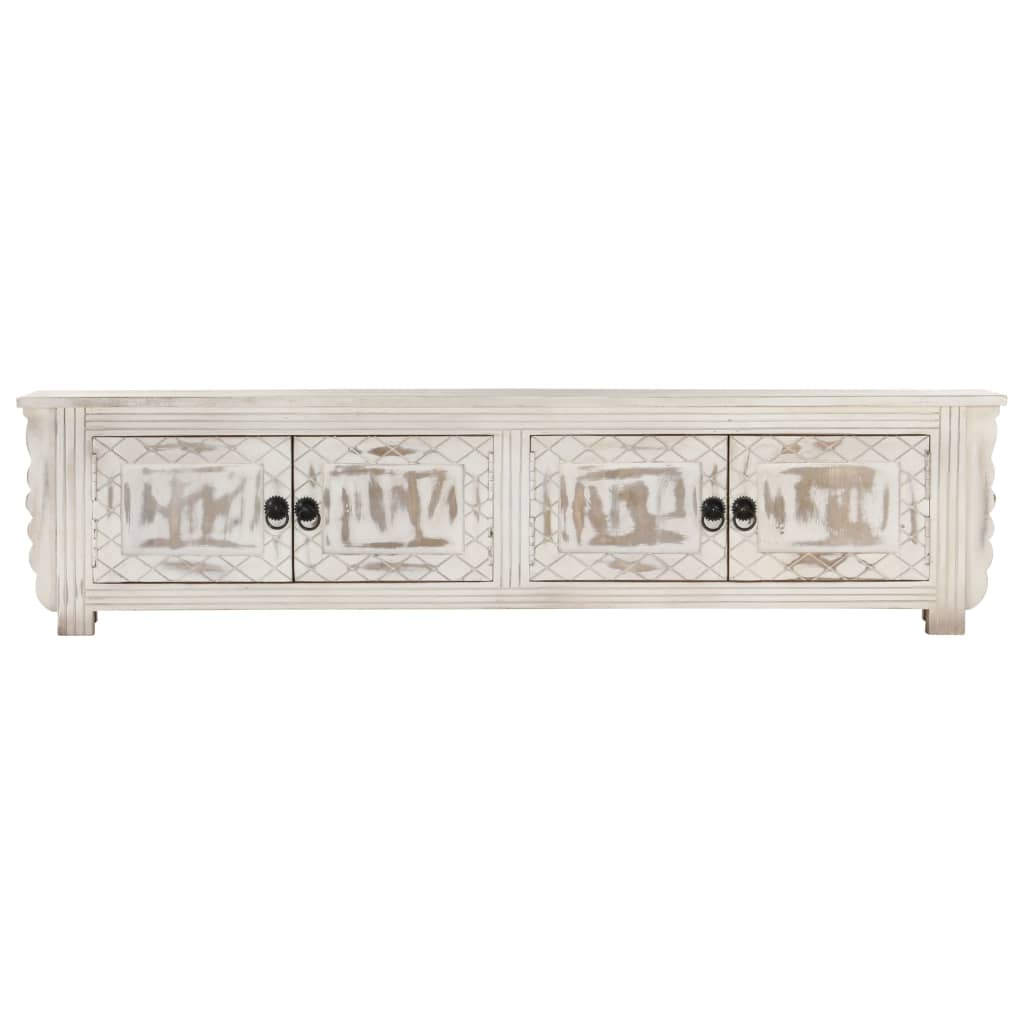 Mobile Porta TV Bianco 140x30x35 cm in Legno Massello di Mango