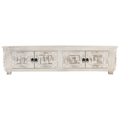 Mobile Porta TV Bianco 140x30x35 cm in Legno Massello di Mango