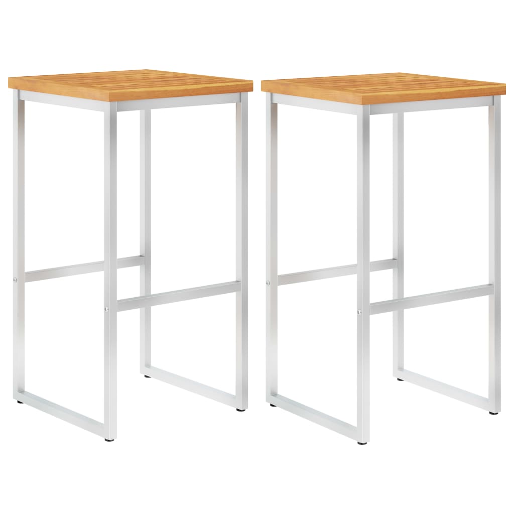 Sgabelli da Bar 2 pz in Legno Massello di Acacia e Acciaio Inox