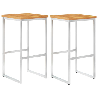 Sgabelli da Bar 2 pz in Legno Massello di Acacia e Acciaio Inox