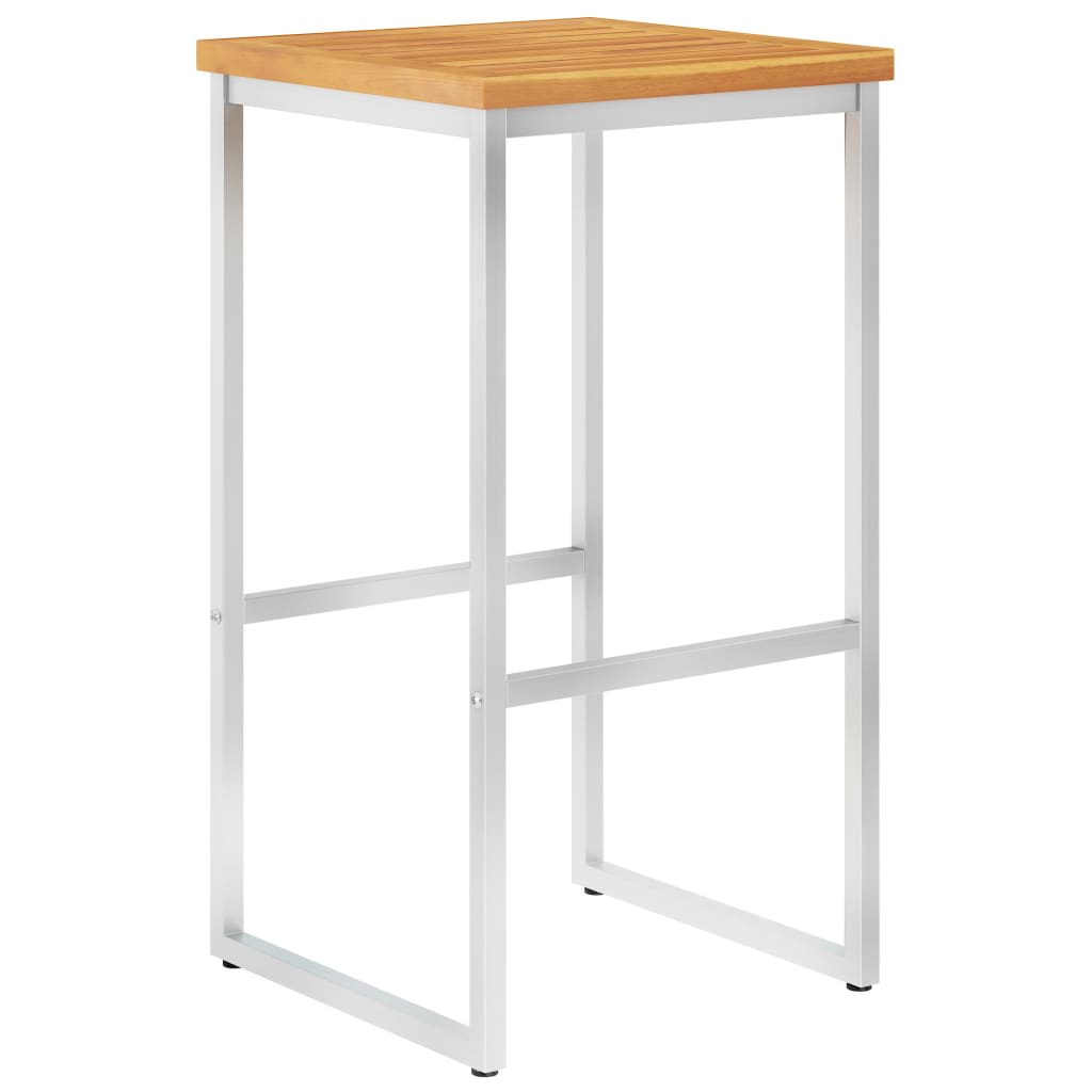 Sgabelli da Bar 2 pz in Legno Massello di Acacia e Acciaio Inox