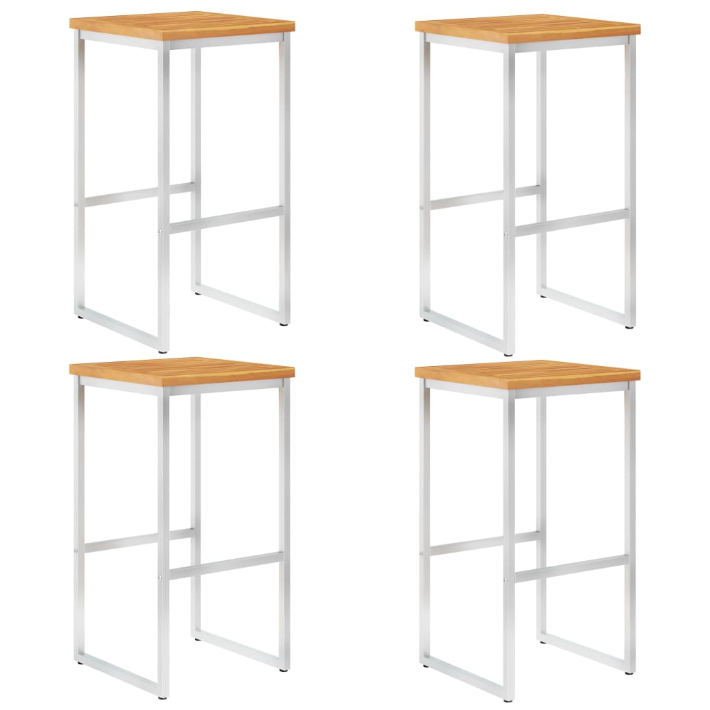 Sgabelli da Bar 4 pz in Legno Massello di Acacia e Acciaio Inox