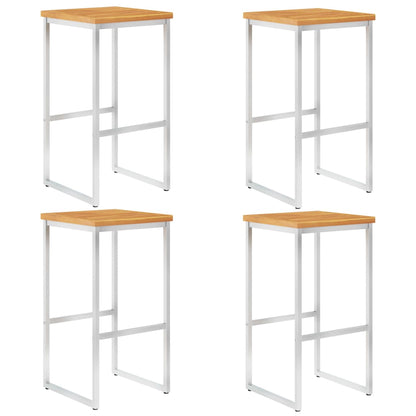 Sgabelli da Bar 4 pz in Legno Massello di Acacia e Acciaio Inox