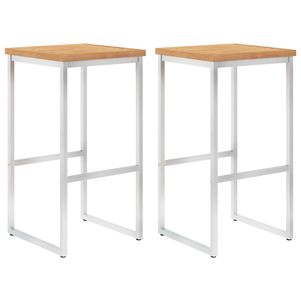 Sgabelli da Bar 2 pz in Legno Massello di Teak e Acciaio Inox