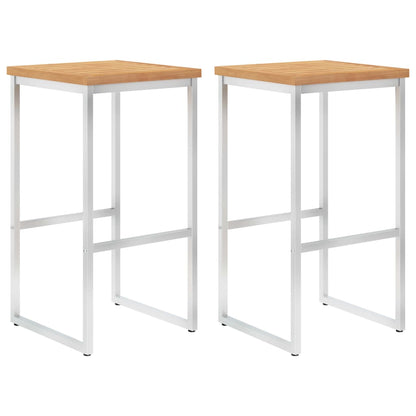 Sgabelli da Bar 2 pz in Legno Massello di Teak e Acciaio Inox