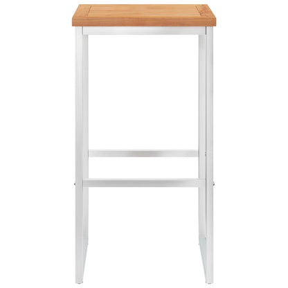 Sgabelli da Bar 2 pz in Legno Massello di Teak e Acciaio Inox