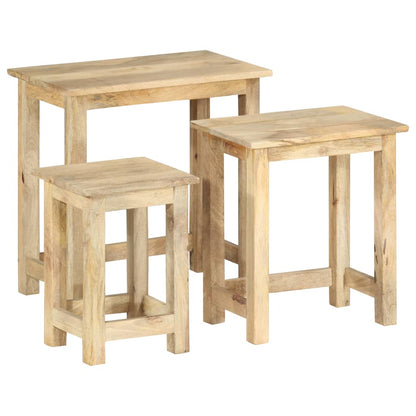 Tavolini Impilabili 3 pz in Legno Massello di Mango