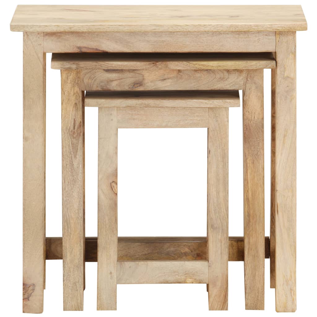 Tavolini Impilabili 3 pz in Legno Massello di Mango