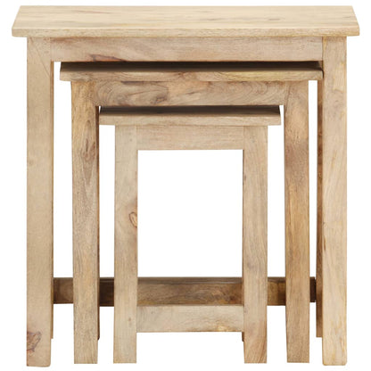 Tavolini Impilabili 3 pz in Legno Massello di Mango