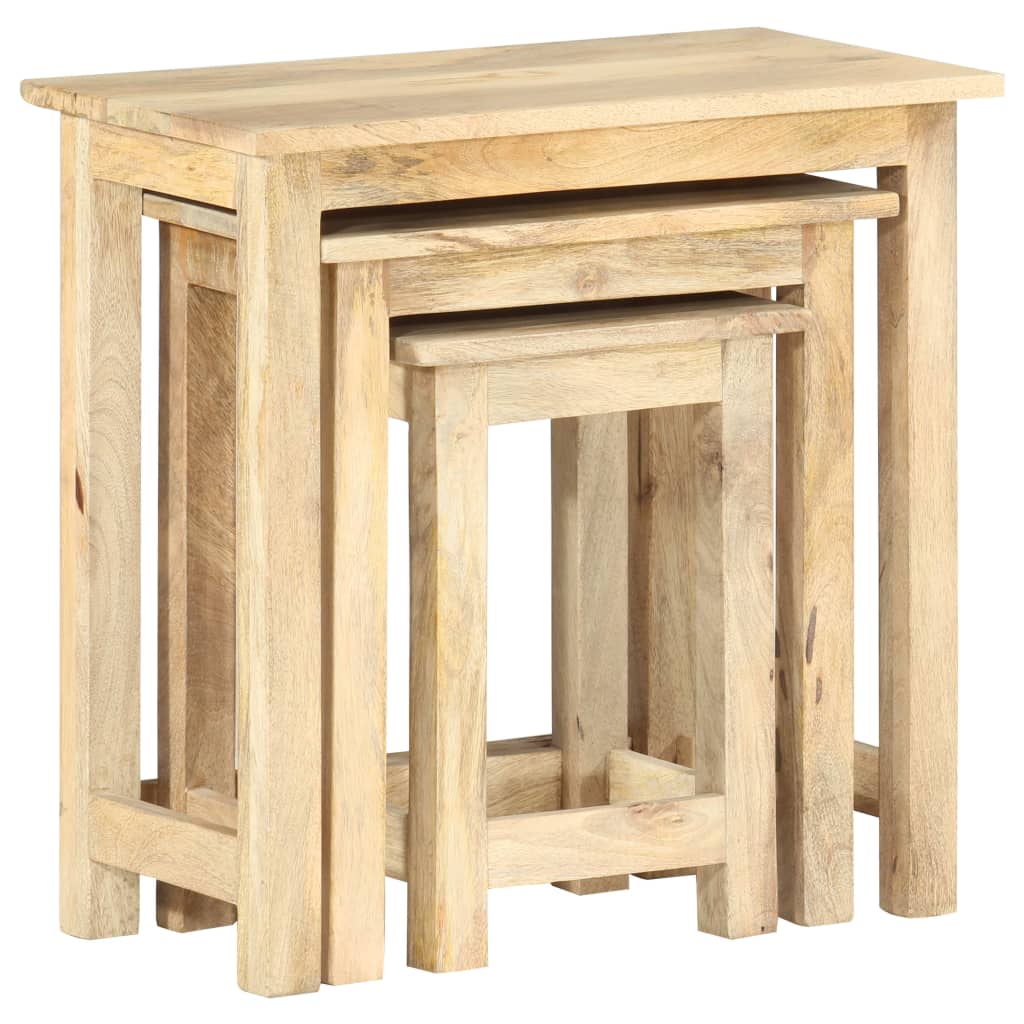 Tavolini Impilabili 3 pz in Legno Massello di Mango