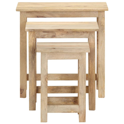 Tavolini Impilabili 3 pz in Legno Massello di Mango