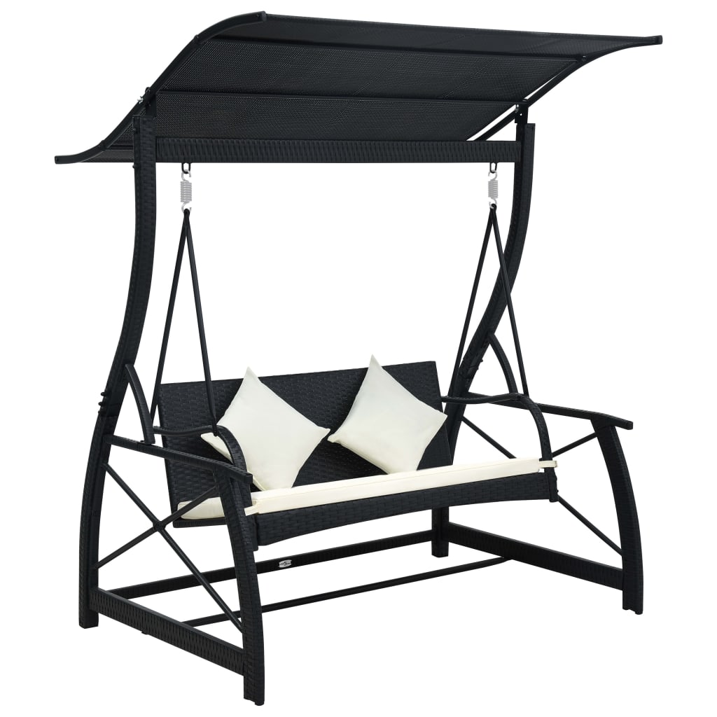 Dondolo da Giardino 3 Posti con Baldacchino in Polyrattan Nero