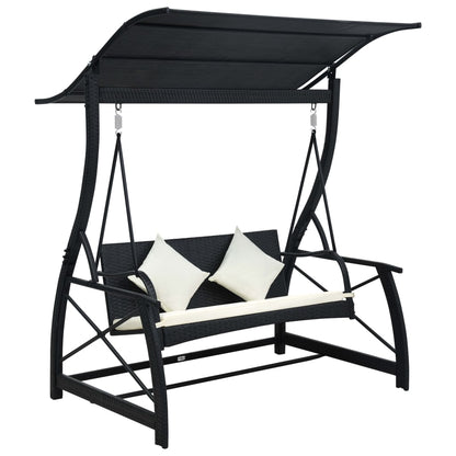 Dondolo da Giardino 3 Posti con Baldacchino in Polyrattan Nero