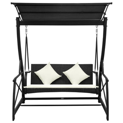 Dondolo da Giardino 3 Posti con Baldacchino in Polyrattan Nero