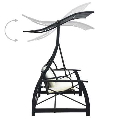 Dondolo da Giardino 3 Posti con Baldacchino in Polyrattan Nero