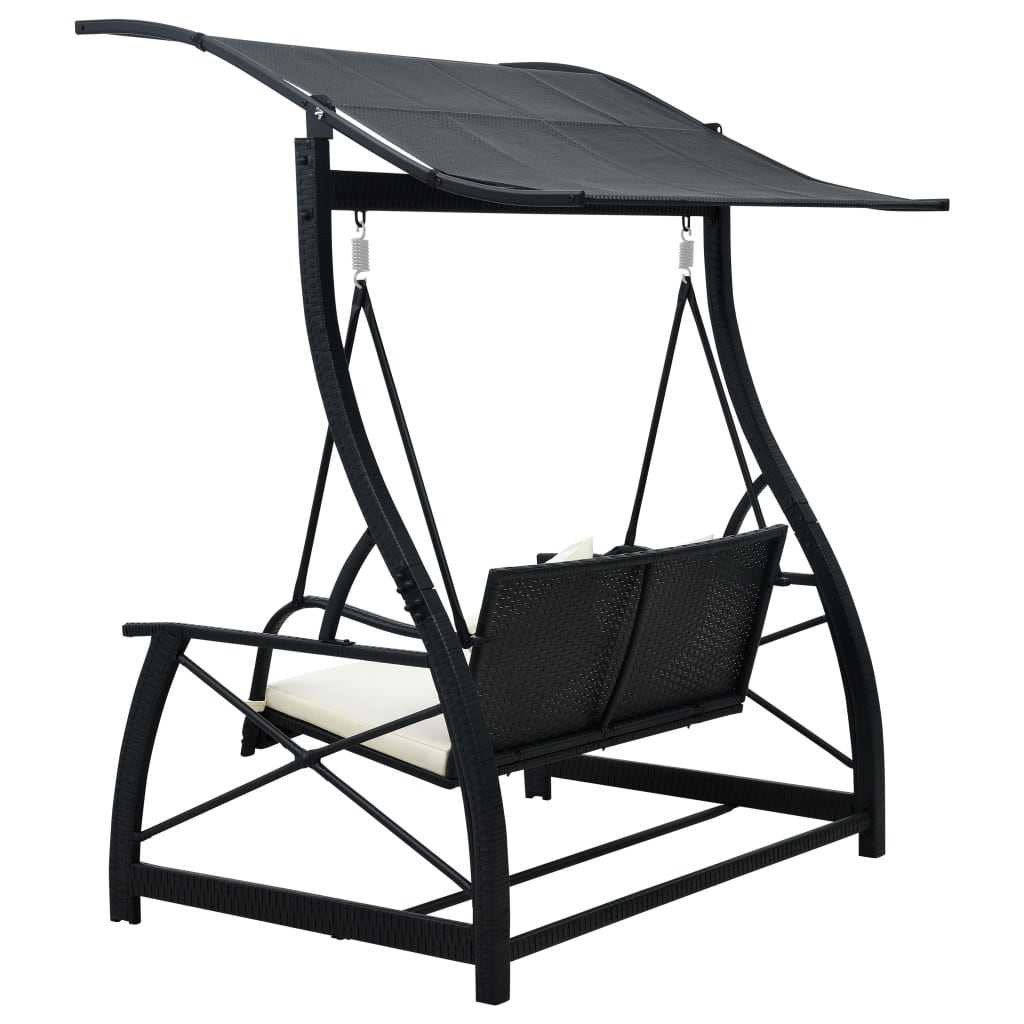 Dondolo da Giardino 3 Posti con Baldacchino in Polyrattan Nero