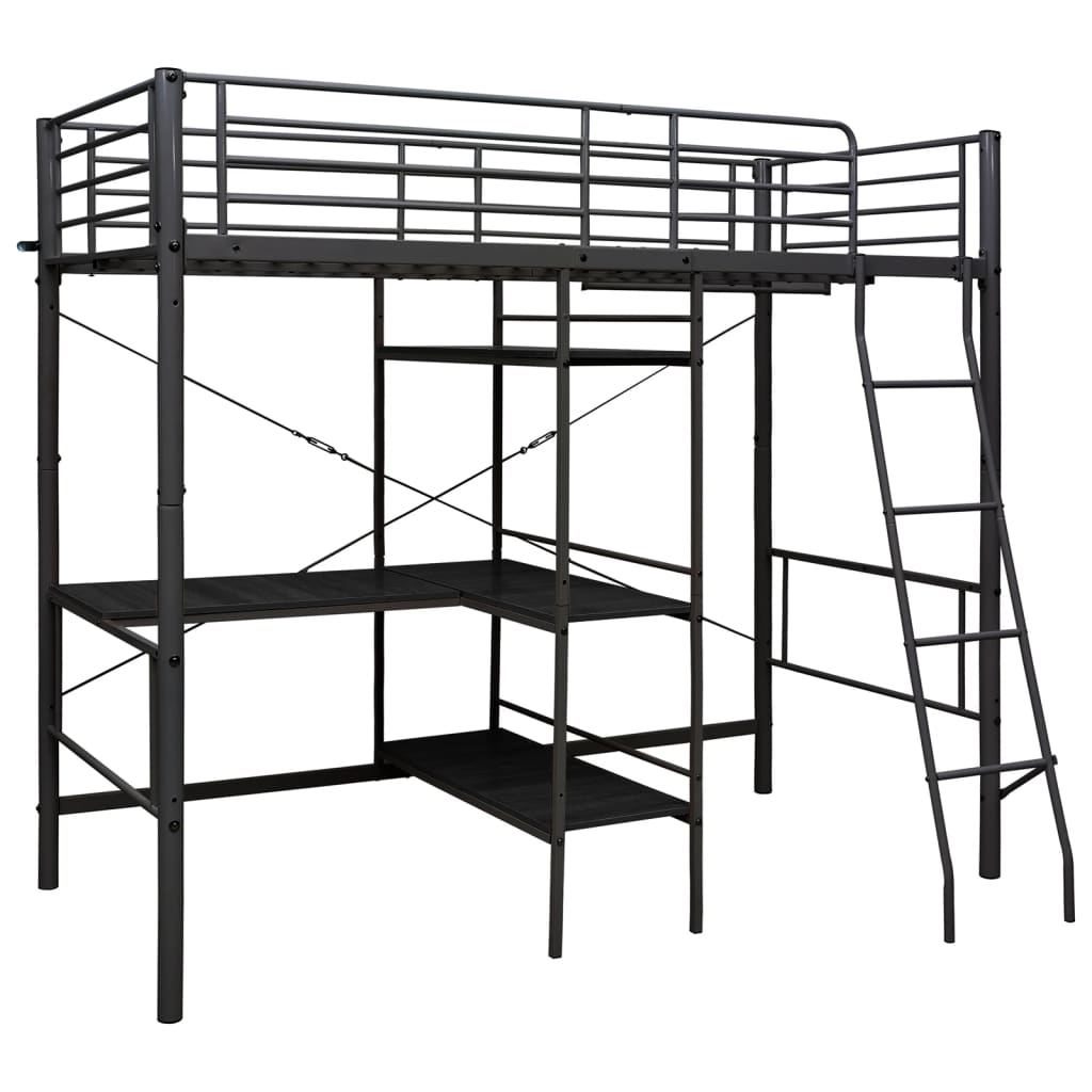 Letto a Castello con Tavolino Nero in Metallo 90x200 cm