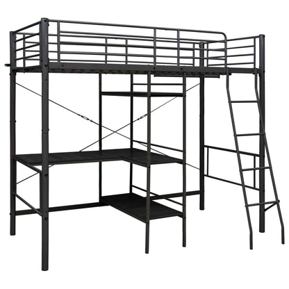 Letto a Castello con Tavolino Nero in Metallo 90x200 cm
