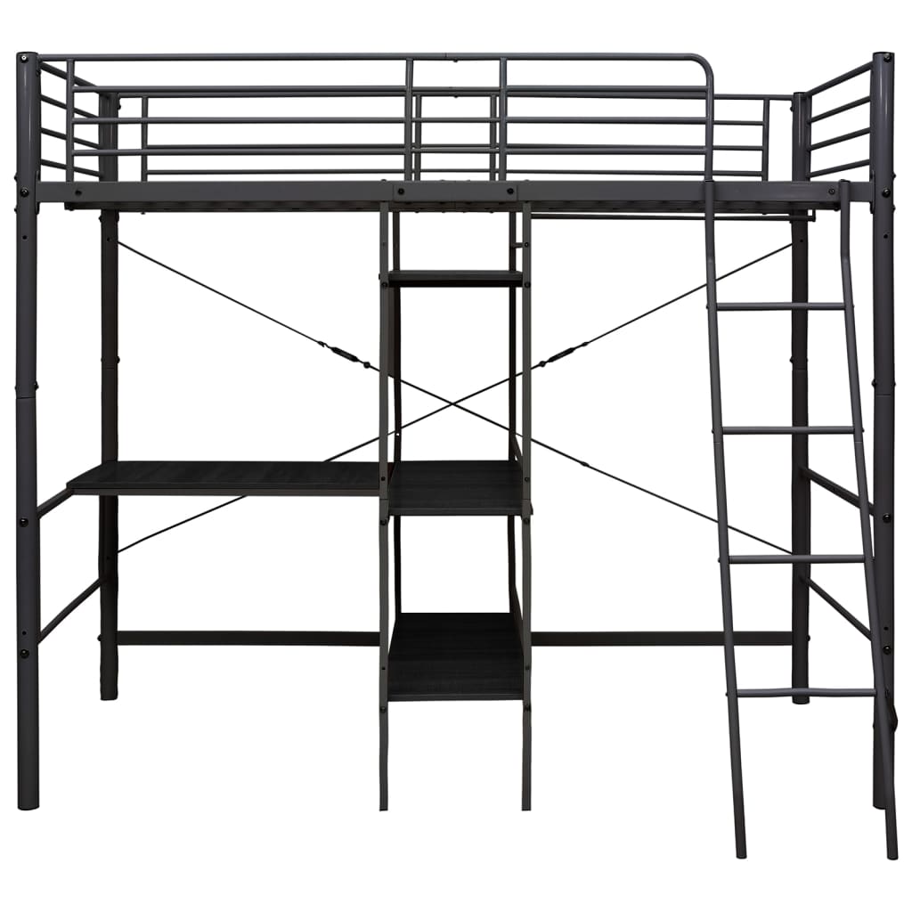 Letto a Castello con Tavolino Nero in Metallo 90x200 cm