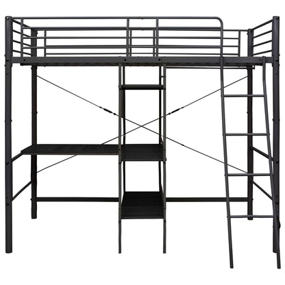Letto a Castello con Tavolino Nero in Metallo 90x200 cm
