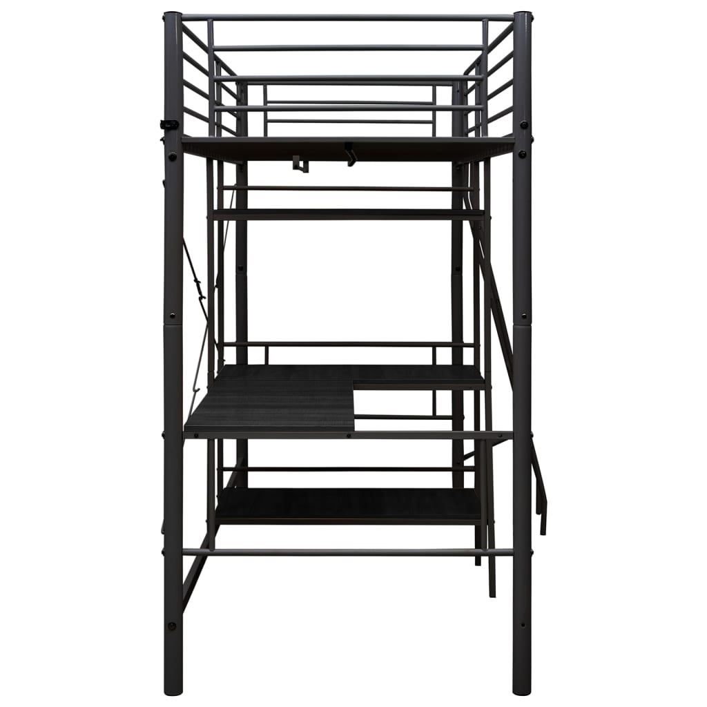Letto a Castello con Tavolino Nero in Metallo 90x200 cm