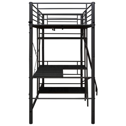 Letto a Castello con Tavolino Nero in Metallo 90x200 cm