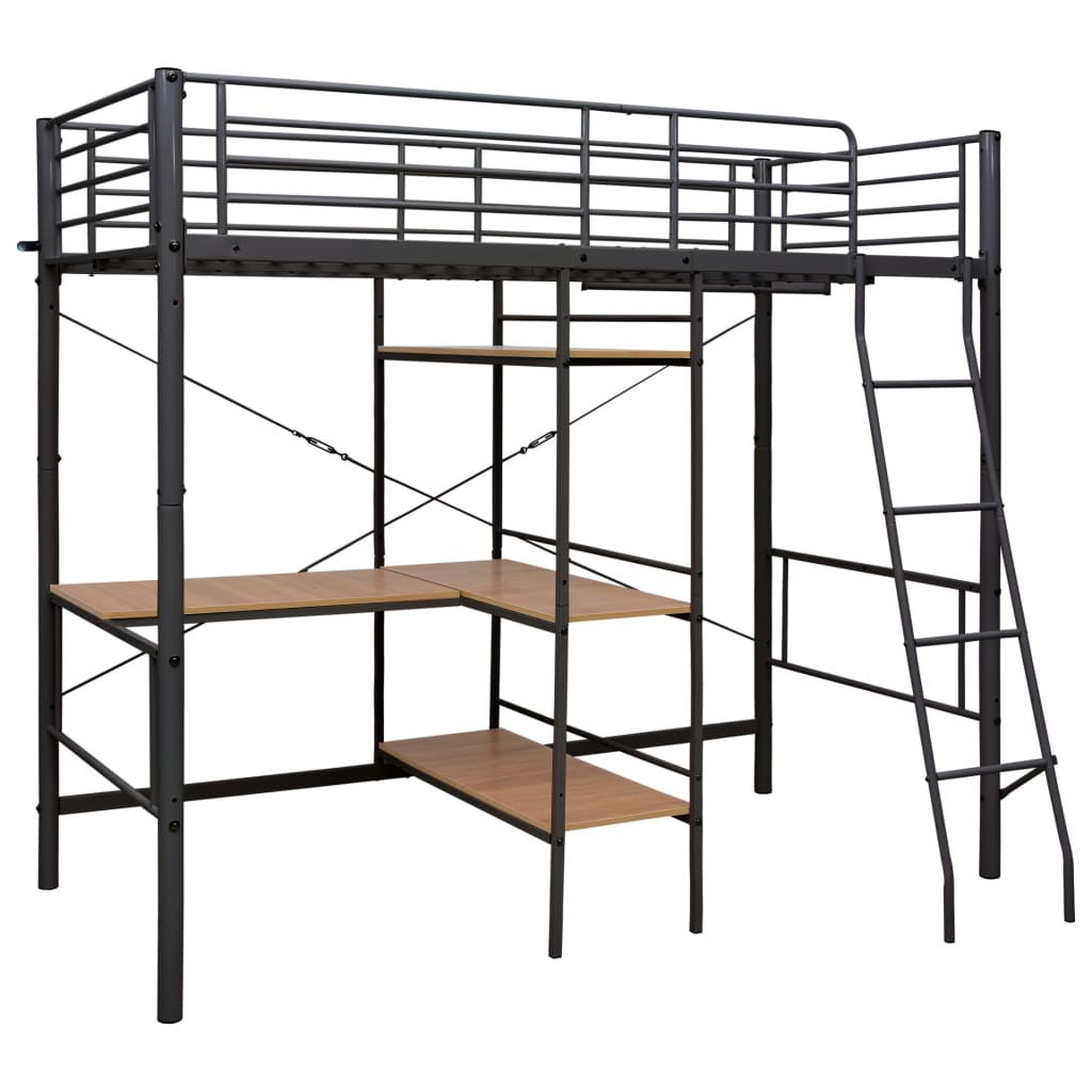 Letto a Castello con Tavolino Grigio in Metallo 90x200 cm