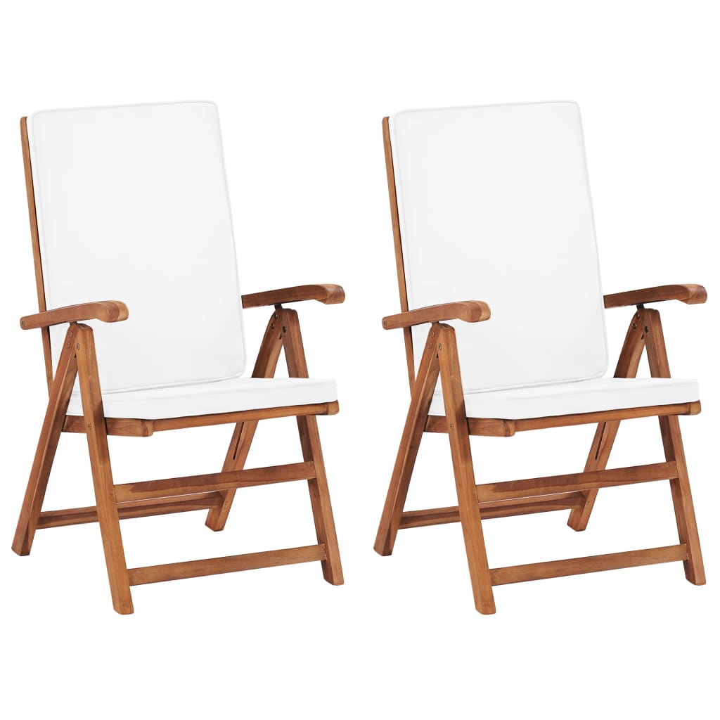 Sedie da Giardino con Cuscini 2 pz Legno Massello di Teak Crema