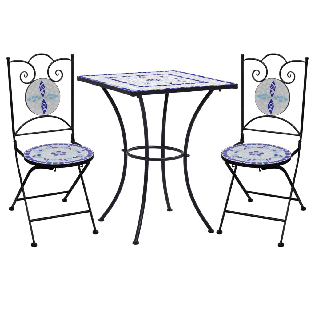 Set BistrÃƒÂ² 3 pz con Mosaico in Ceramica Blu e Bianco