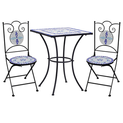 Set BistrÃƒÂ² 3 pz con Mosaico in Ceramica Blu e Bianco