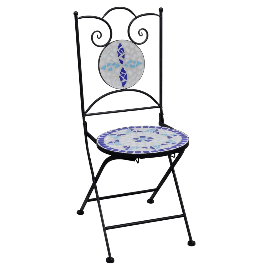 Set BistrÃƒÂ² 3 pz con Mosaico in Ceramica Blu e Bianco