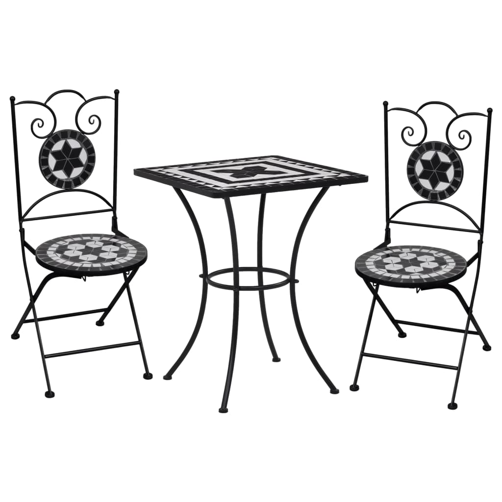 Set BistrÃ² 3 pz con Mosaico in Ceramica Nero e Bianco