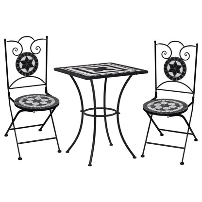 Set BistrÃ² 3 pz con Mosaico in Ceramica Nero e Bianco