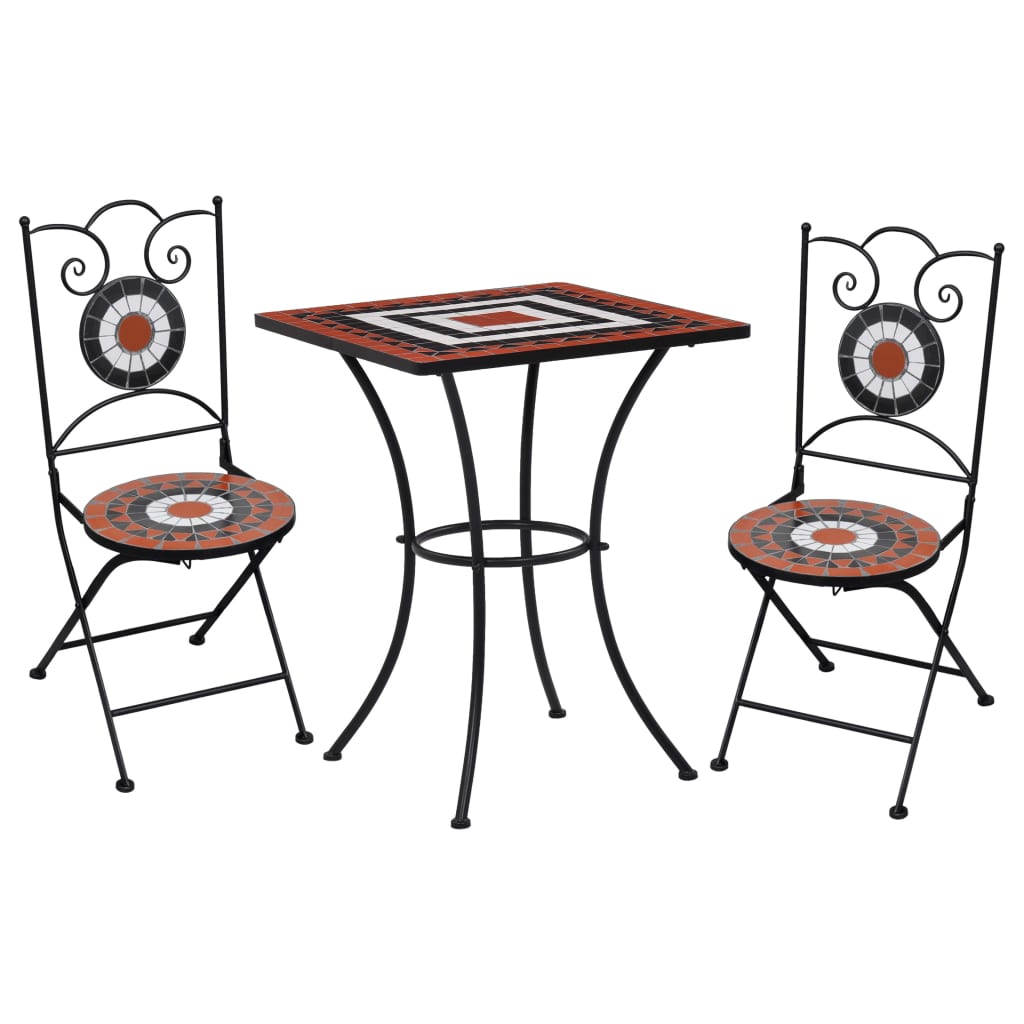 Set BistrÃ² 3 pz con Mosaico in Ceramica Terracotta e Bianco