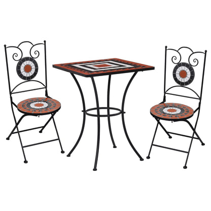 Set BistrÃ² 3 pz con Mosaico in Ceramica Terracotta e Bianco
