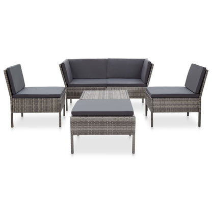 Set Divani da Giardino 6 pz con Cuscini in Polyrattan Grigio